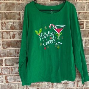 Holiday Time Green Cotton Holiday Cheers Martini Christmas Shirt